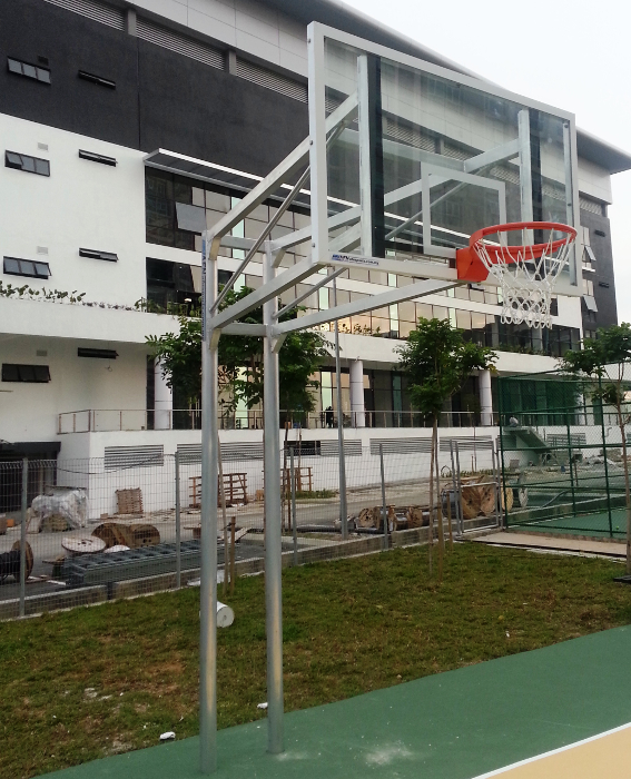 Basketball Double Post with Safety Glass Backboard